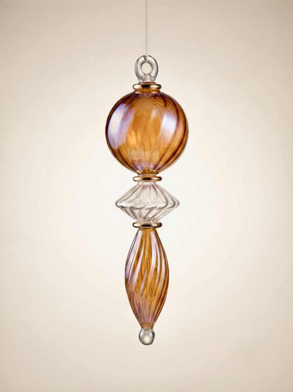 Bombay Amber Egyptian Blown Glass Christmas  Ornament 8" Boxed